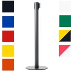 PBS1046-colonnina-nera-segna-percorso-in-acciaio-nero-con-base-piatta-e-nastro-3-metri