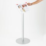 PBS491L-espositore-portalibro-a-leggio-in-metallo-grigio-ripiano-portalibro-autoportante-con-base-rotonda