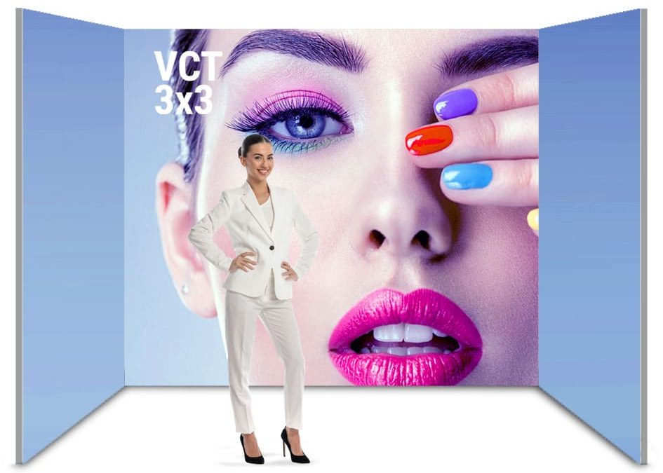 Stand portatili fieristici in Kit. Struttura con 3 pareti pronti all’uso.